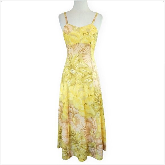Richmond Bros. Yellow Floral Empire Waist Midi Slip Dress with Padded Bust XS ? - Picture 1 of 5